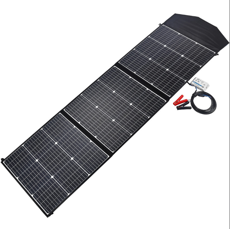 Vikbar solpanel som ger 150W.