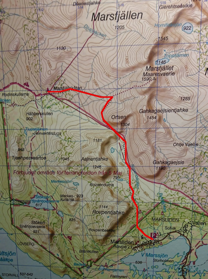 karta över vandringsled vi tog från Marsliden 24 augusti 2019