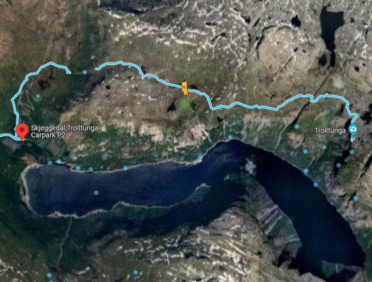 Google Street View Map finns längs vandringsleden till Trolltunga - virtuell vandring
