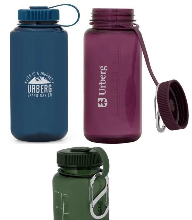 tre vattenflaskor från Urberg modell Tritan Bottle 600-1000 ml