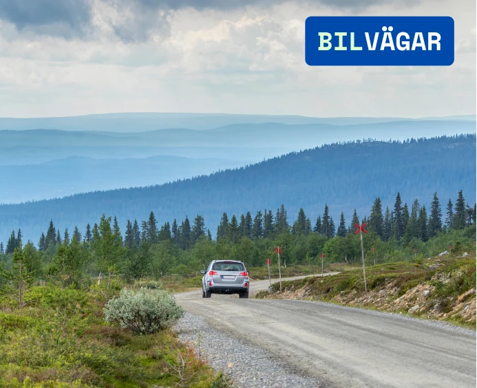 bil kör på grusväg i idre fjällområde