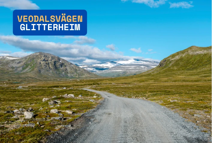 Veodalsvägen mot Glitterheim, vägen har motorförbud sista 7 km