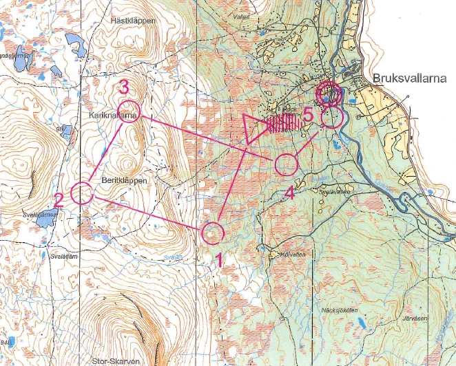 Exempel på karta från Fjällorienteringen i Bruksvallarna år 2013
