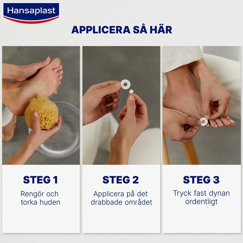 Så applicerar du filtringar från Hansaplast på foten